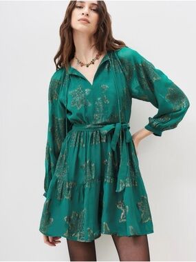 Rapsodia jewel green metallic jacquard short dress - brand new